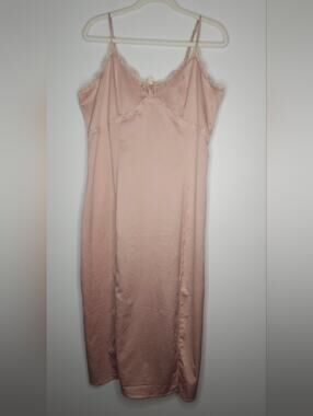 Open Edit Lace Trim Satin Slip Dress - Blush Pink